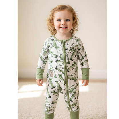 Fishing Baby Convertible Zipper Romper Green And White, Fishing Baby Romper Convertible BB0441