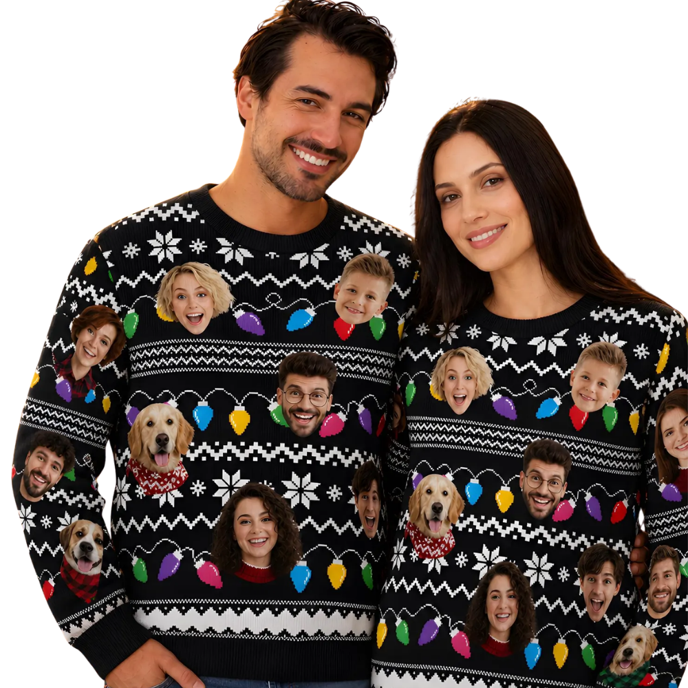 Custom Faces Christmas Light Ugly Sweater, Custom Photo 3D Sweatshirt For Christmas 2D1167