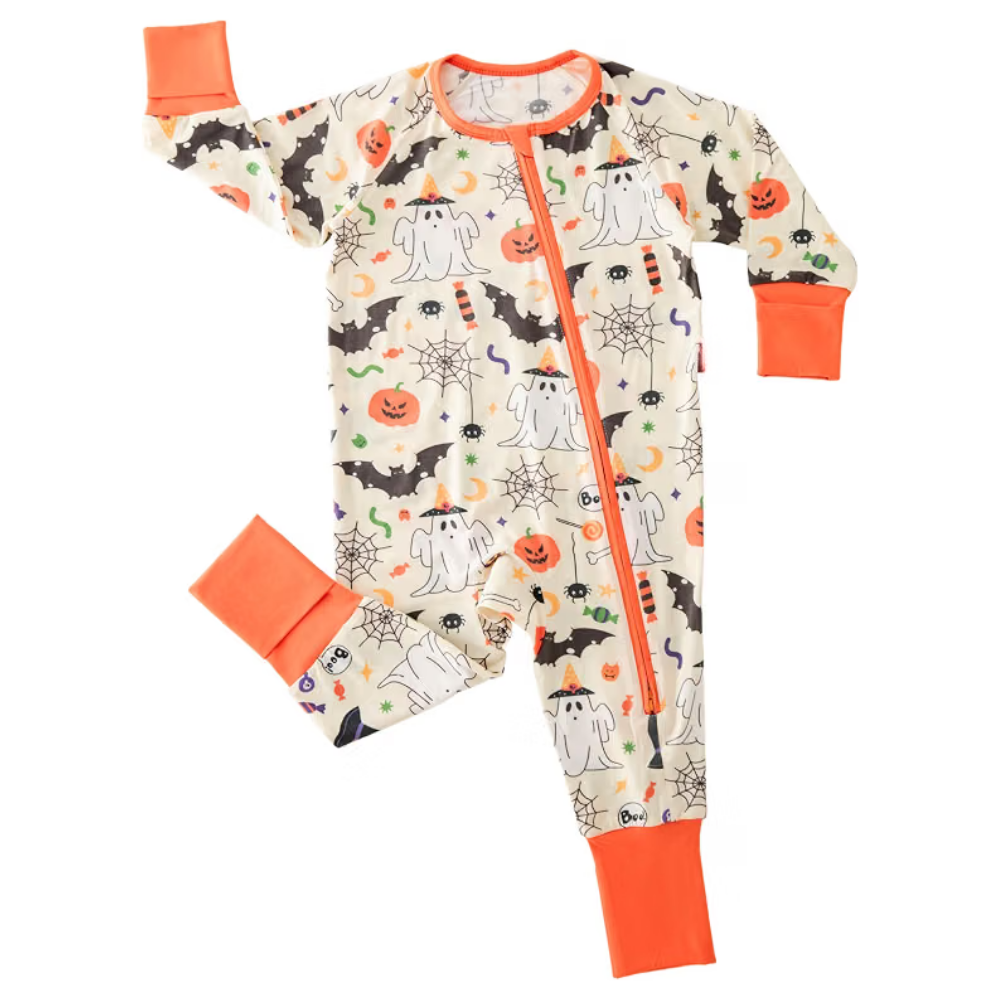 Pumpkin Ghost Baby Convertible Zippy Romper, Halloween Convertible Romper For Baby BB0442