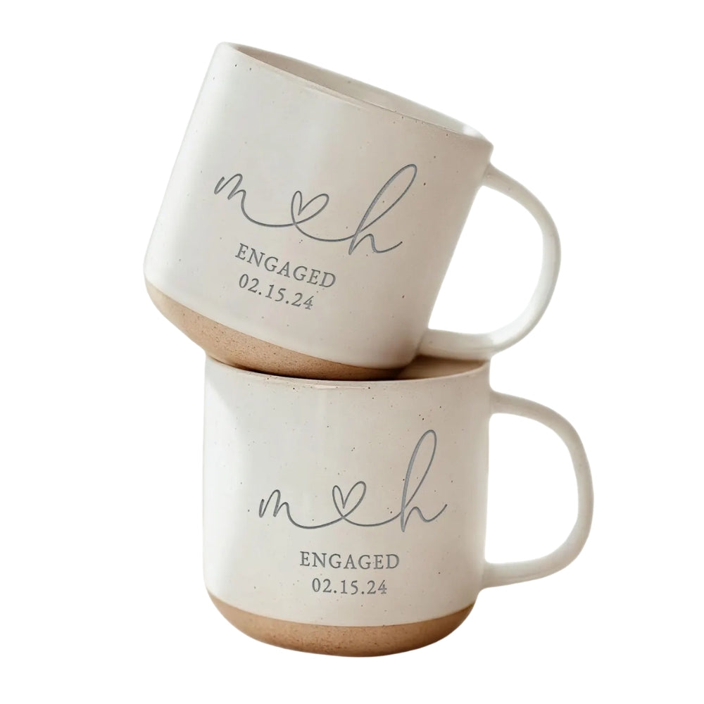 Custom Engaged Couple Initials Pottery Mug, Custom Wedding Engagement Mug WD0343