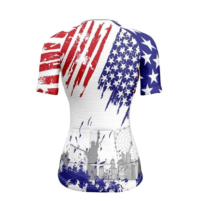 American Flag Grunge Short Sleeve Cycling Jersey For Women, Patriotic Cycling Jersey For Ladies CZ0145