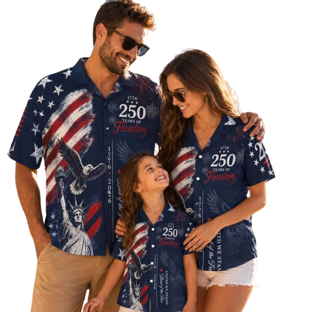 250 Years Of Freedom American Flag Matching Hawaiian Family Shirts, Matching Family 4th Of July Hawaiian Shirts ET0989