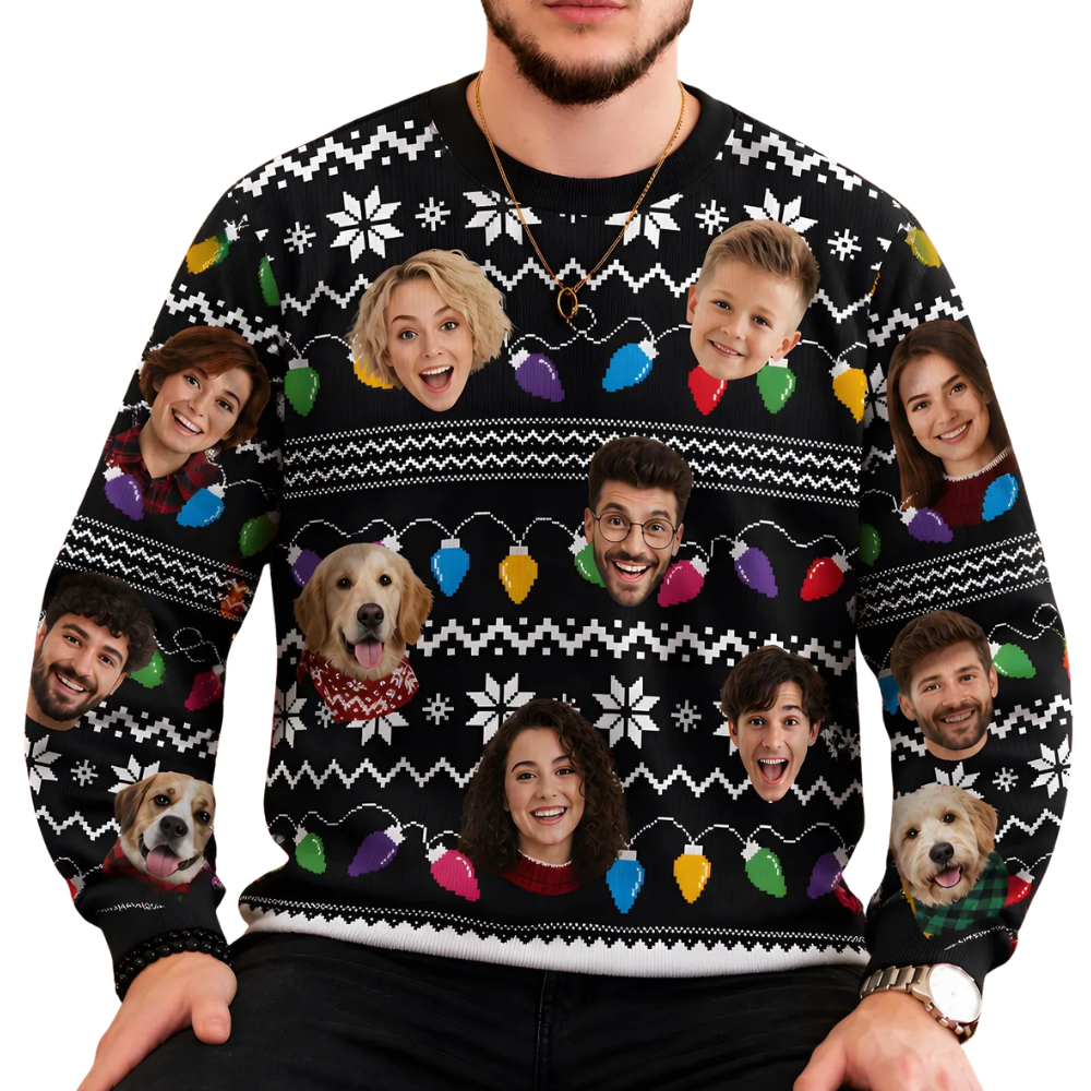 Custom Faces Christmas Light Ugly Sweater, Custom Photo 3D Sweatshirt For Christmas 2D1167