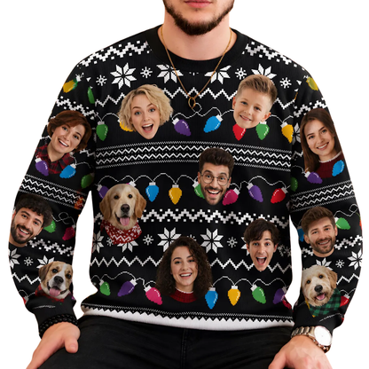 Custom Faces Christmas Light Ugly Sweater, Custom Photo 3D Sweatshirt For Christmas 2D1167