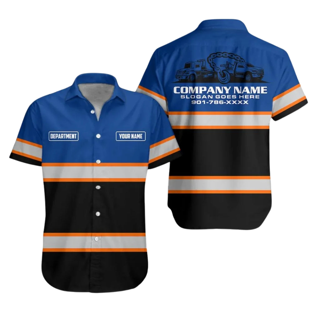 Personalized Tow Truck Work Hawaiian Shirt For Men, Custom Towing Mechanic Shirts Uniforms HE0288