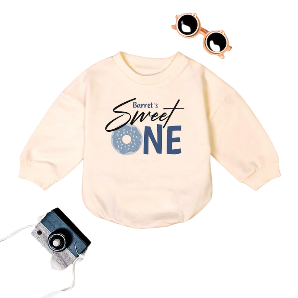 Custom Donut Sweet One Baby Romper Sweatshirt, Custom 1st Birthday Donut Baby Romper Sweater BB0484