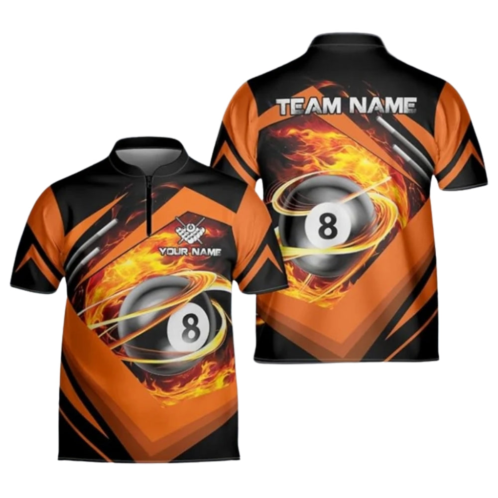 Black And Red Custom Flaming 8 Ball Billiard Jersey For Mens, Cusotm Flame Billiard Pool Team Shirts BIZ0224