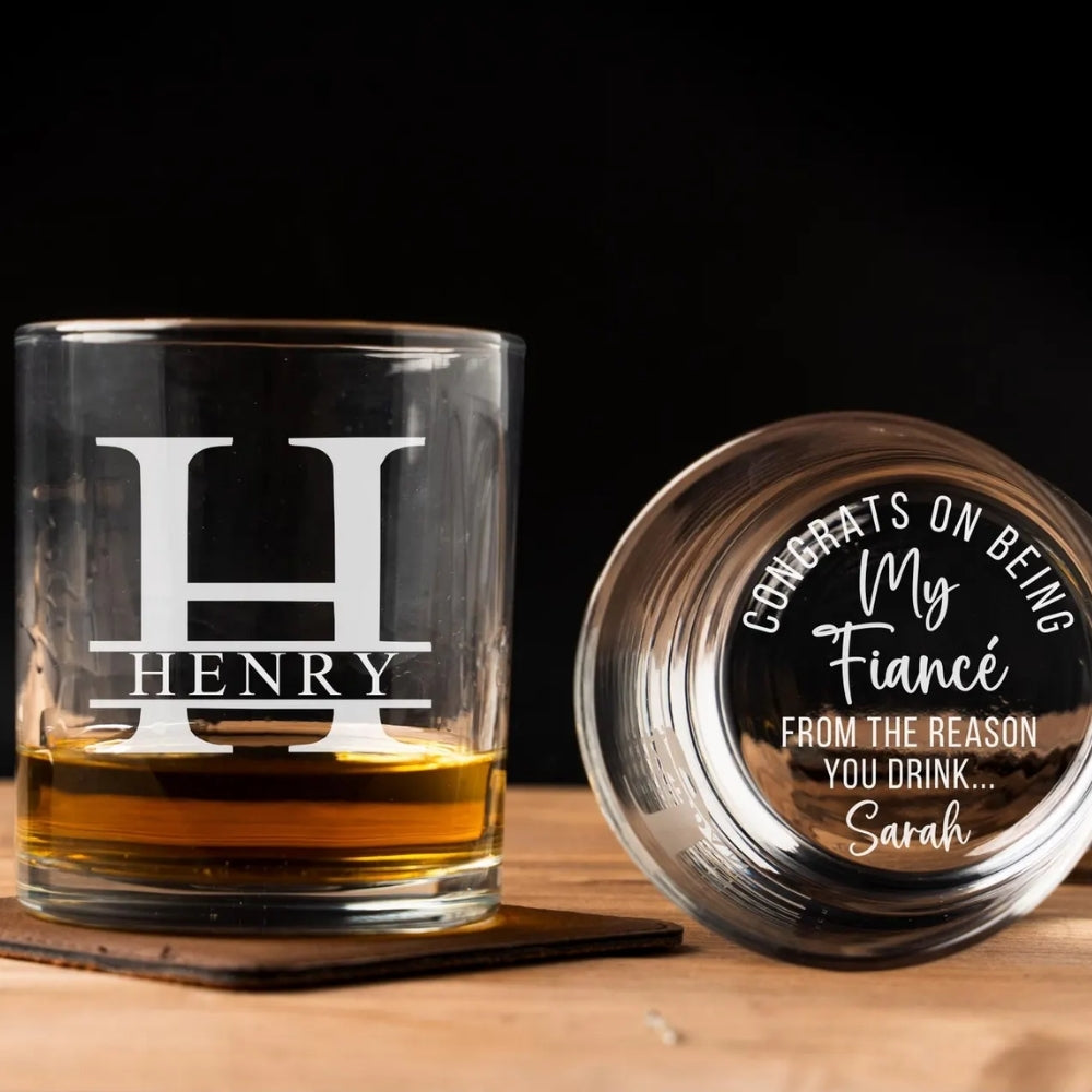 Personalized Congrats On Being My Fiance Whiskey Glass, Personalized Engagement Whiskey Glass for Him WD0107