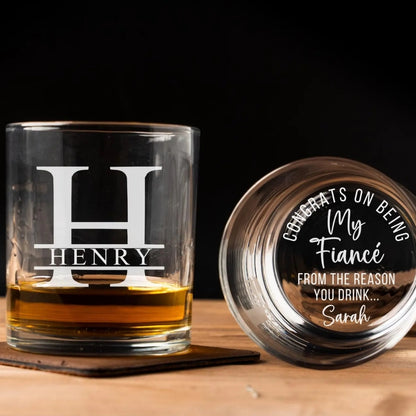 Personalized Congrats On Being My Fiance Whiskey Glass, Personalized Engagement Whiskey Glass for Him WD0107