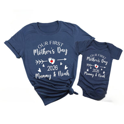 Our First Mother's Day Custom Mommy And Me Matching T Shirts, Custom 1st Mother Day Family Shirts ET0307