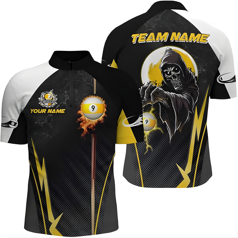 Custom Skull 9 Ball Billiard Men Jersey, Custom Skull Pool Billiard Team Shirts BIZ0086