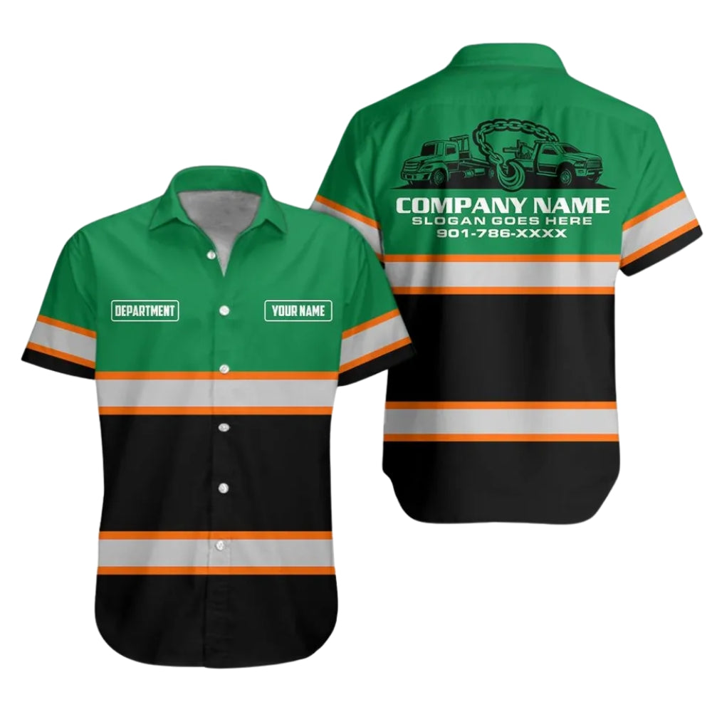 Personalized Tow Truck Work Hawaiian Shirt For Men, Custom Towing Mechanic Shirts Uniforms HE0288