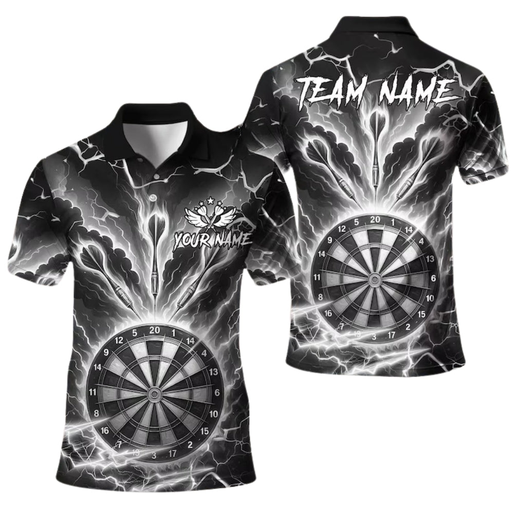 Custom Cyan Thunder Lightning Darts Polo Shirt For Mens, Custom Team Darts Shirts DE0061