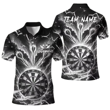 Custom Cyan Thunder Lightning Darts Polo Shirt For Mens, Custom Team Darts Shirts DE0061