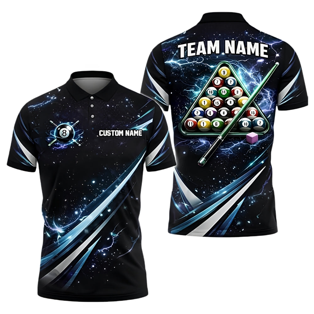 Custom Thunder Lightning Blue Billiard Polo Shirt Men, Custom Billiard Team Shirts BIZ0282
