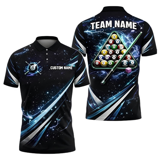 Custom Thunder Lightning Blue Billiard Polo Shirt Men, Custom Billiard Team Shirts BIZ0282