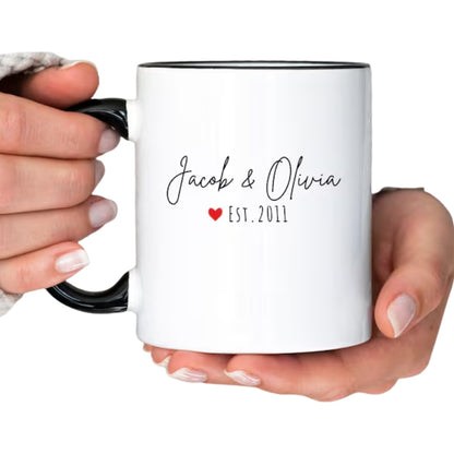 Personalized Ivory 14th Wedding Anniversary Mug, Personalized 14th Anniversary Elephant Couple Mug WD0023
