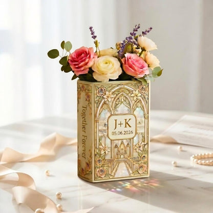 Custom Couple Initials Stained Glass Wedding Ceramic Book Vase, Custom Wedding Book Vase WD0651