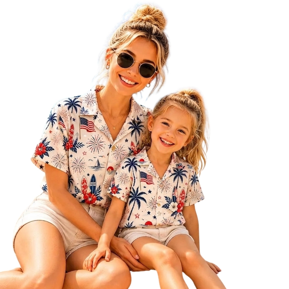 Tropical USA Flag Family Matching Hawaiian Shirt, 4th Of July Hawaiian Shirts For Family ET0990