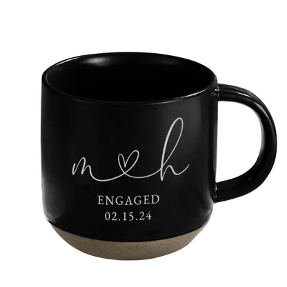 Custom Engaged Couple Initials Pottery Mug, Custom Wedding Engagement Mug WD0343