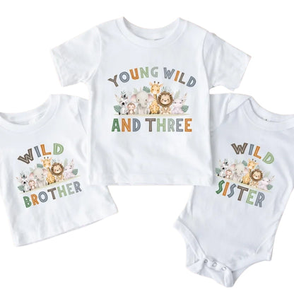 Young Wild And Three Custom Wild Birthday Matching T Shirts For Family, Custom Birthday Family Shirts ET0308