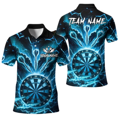 Custom Cyan Thunder Lightning Darts Polo Shirt For Mens, Custom Team Darts Shirts DE0061