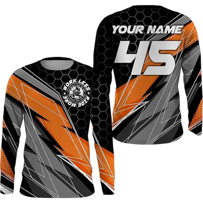 Work Less Ride More Custom Mens Motocross Jersey Orange, Personalised MX Jersey MZ0031
