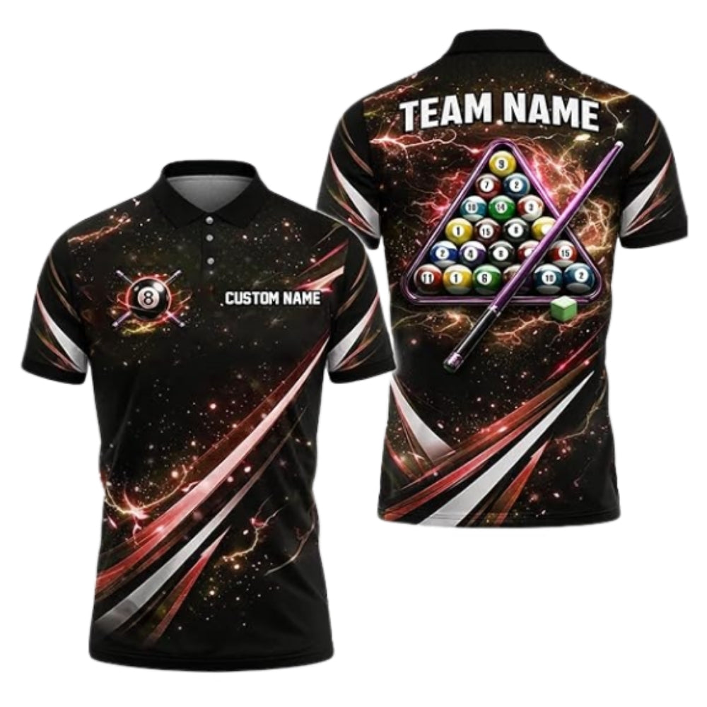 Custom Thunder Lightning Blue Billiard Polo Shirt Men, Custom Billiard Team Shirts BIZ0282