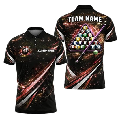 Custom Thunder Lightning Blue Billiard Polo Shirt Men, Custom Billiard Team Shirts BIZ0282