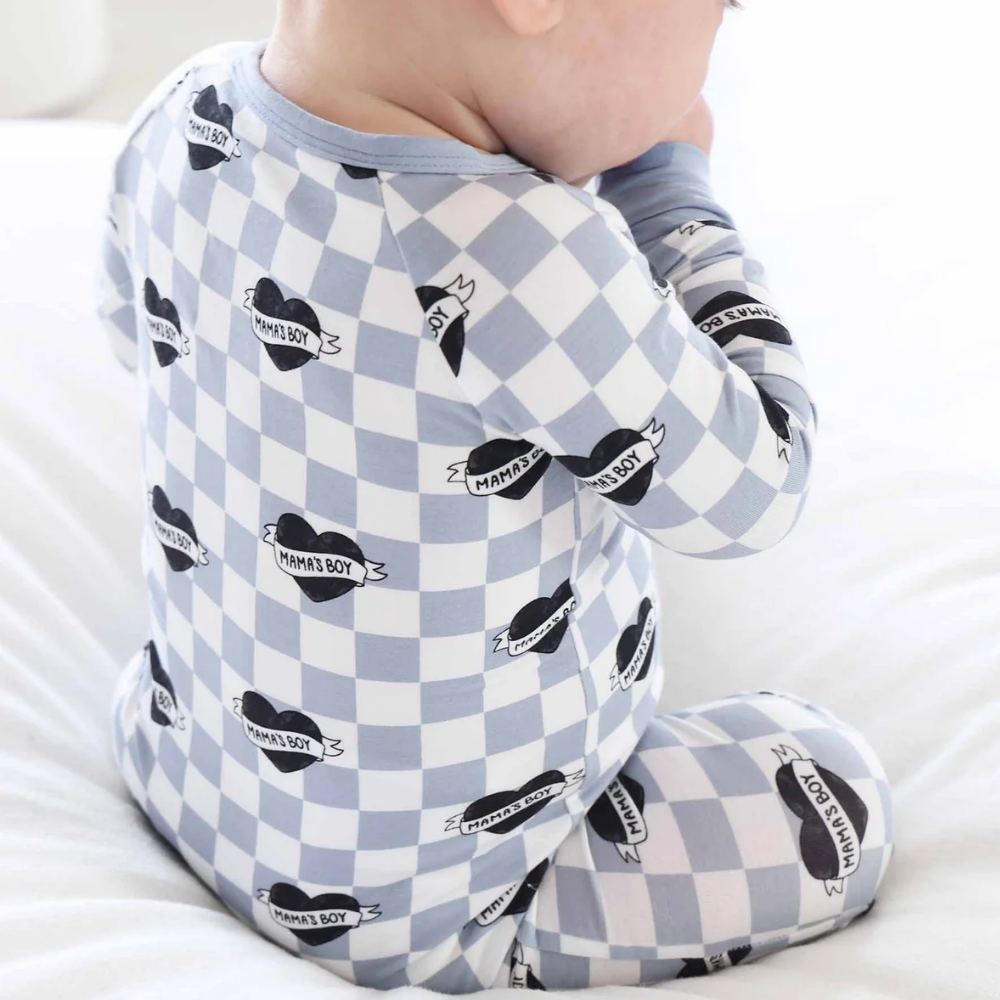 Mama's Boy Blue Checkered Baby Convertible Romper Zipper, Baby Boy Convertible Romper BB0839