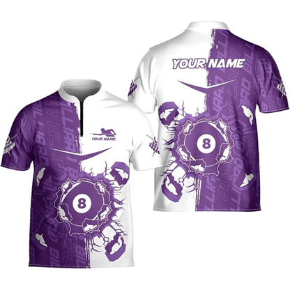 Custom Billiard Jersey Team Shirts, Custom White Blue Break 8 Ball Billiards Team Shirts BIZ0087