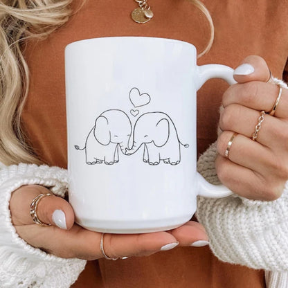 Personalized Ivory 14th Wedding Anniversary Mug, Personalized 14th Anniversary Elephant Couple Mug WD0023