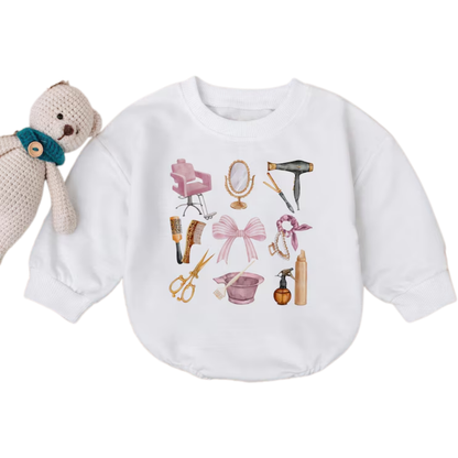 Hair Dresser Baby Romper Sweatshirt, Hairstylist Baby Romper Sweater BB0485