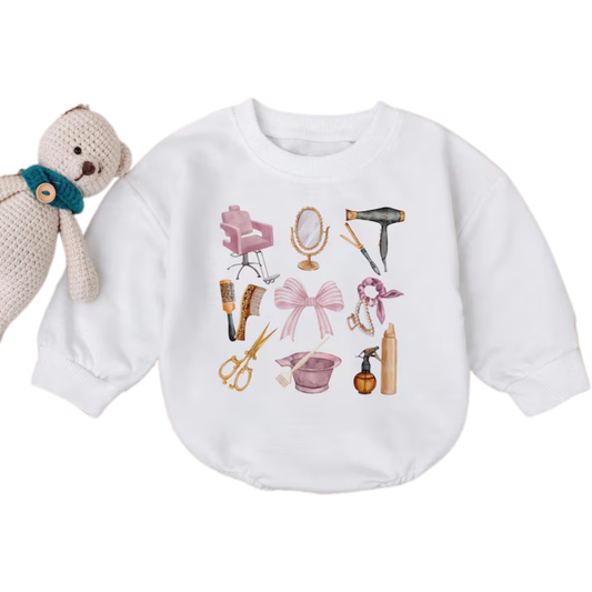 Hair Dresser Baby Romper Sweatshirt, Hairstylist Baby Romper Sweater BB0485