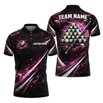 Custom Thunder Lightning Blue Billiard Polo Shirt Men, Custom Billiard Team Shirts BIZ0282