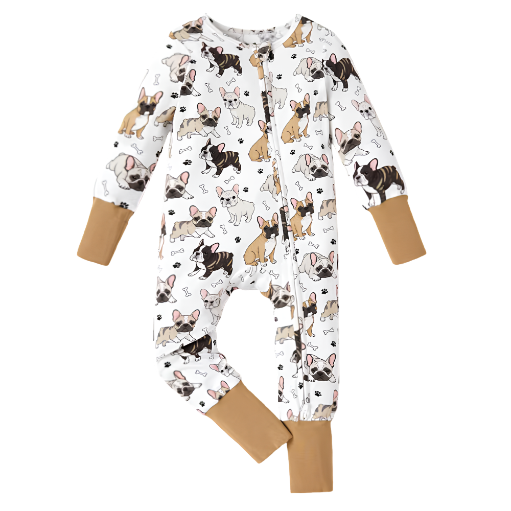 Bulldog Baby Romper Convertible Zipper, Bulldog Convertible Baby Romper BB0619