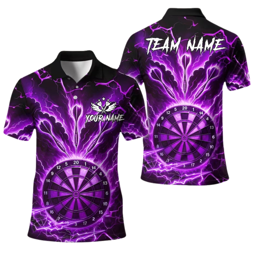 Custom Cyan Thunder Lightning Darts Polo Shirt For Mens, Custom Team Darts Shirts DE0061