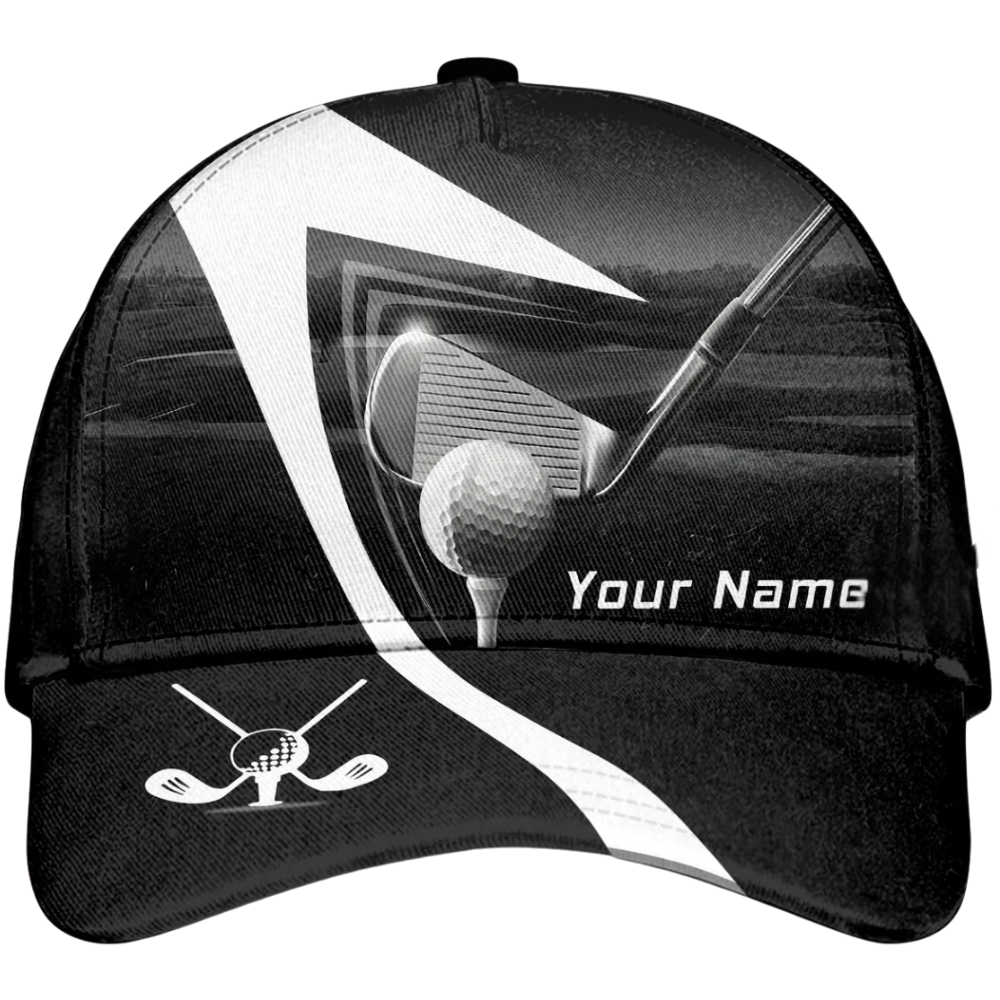 Custom Black Golf Baseball Cap 3D Printed, Personalized Golf Hat Cap CP0710