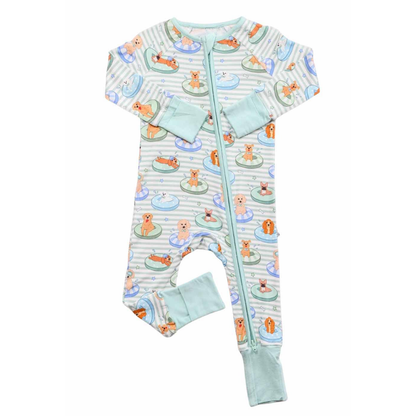Puppy Pool Party Baby Convertible Zippy Romper, Dog Lover Convertible Romper For Baby BB0840