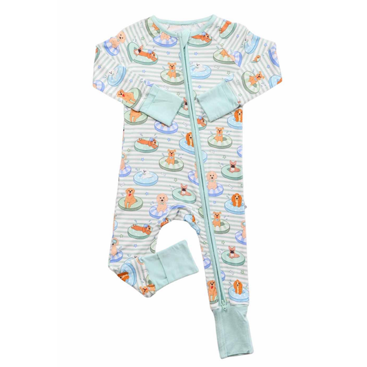 Puppy Pool Party Baby Convertible Zippy Romper, Dog Lover Convertible Romper For Baby BB0840