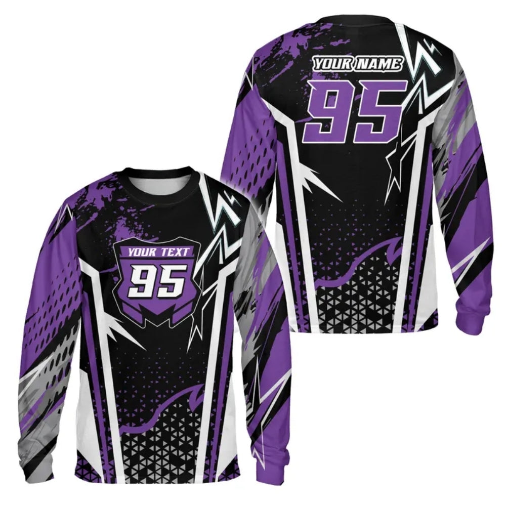 Custom Name And Number Motocross Long Sleeve Mens Jersey Blue Black, Custom Dirt Bike Jerseys ME0064
