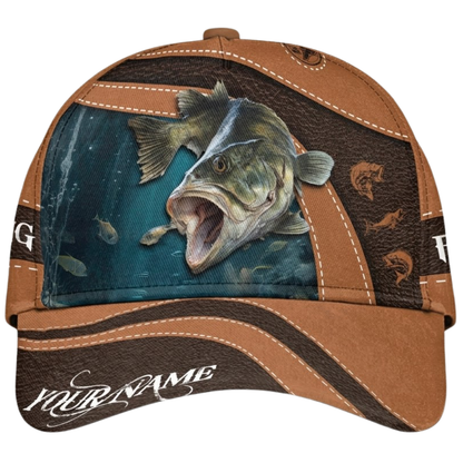 Bass Fishing Custom Name 3D Printed Baseball Cap, Custom Fishing Hat For Fisherman CP0538