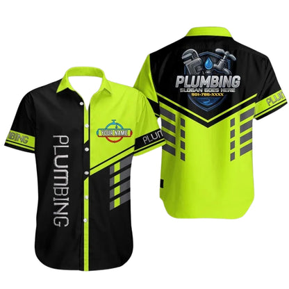 Personalized Plumbing Workwear Men's Hawaiian Shirt, Custom Uniform Plumber Shirts HE0289