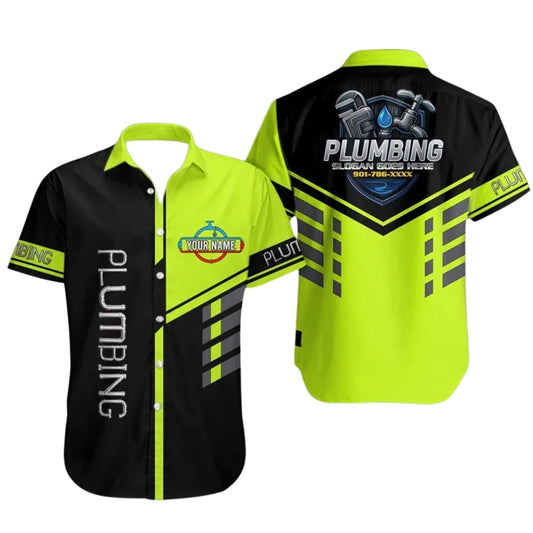 Personalized Plumbing Workwear Men's Hawaiian Shirt, Custom Uniform Plumber Shirts HE0289