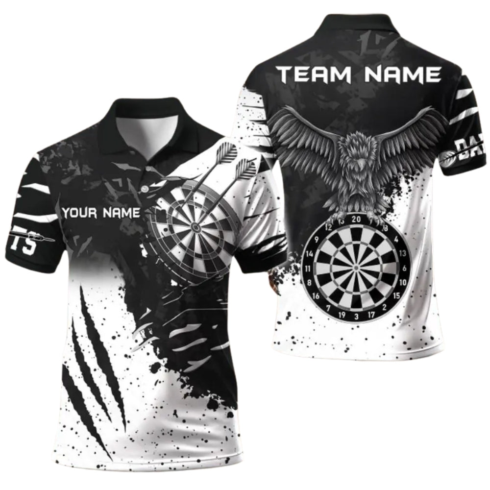 Black And White Custom Grunge Eagle Darts Polo Shirt Mens, Custom Eagle Darts Team Shirts DE0062