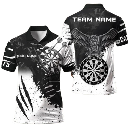 Black And White Custom Grunge Eagle Darts Polo Shirt Mens, Custom Eagle Darts Team Shirts DE0062
