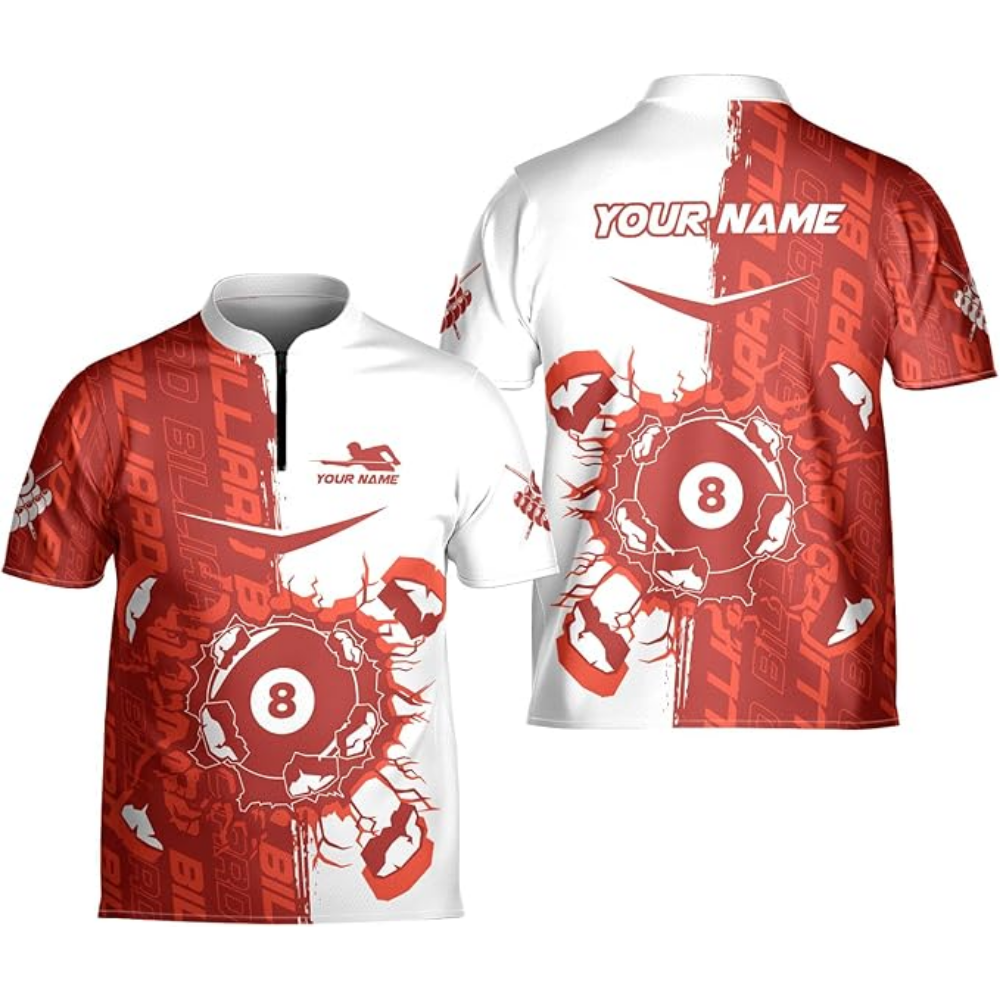Custom Billiard Jersey Team Shirts, Custom White Blue Break 8 Ball Billiards Team Shirts BIZ0087