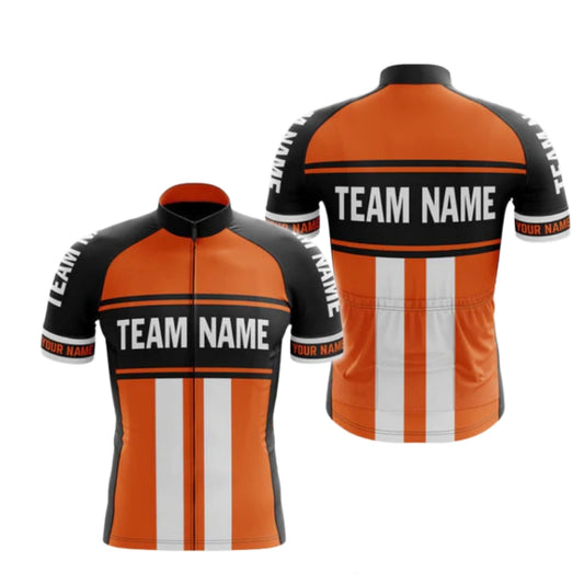Custom Black And Orange Team Name Short Sleeve Men's Cycling Jersey, Custom Cycling Jerey For Team CG0503