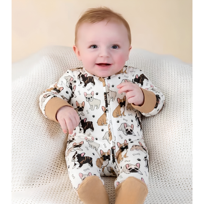 Bulldog Baby Romper Convertible Zipper, Bulldog Convertible Baby Romper BB0619