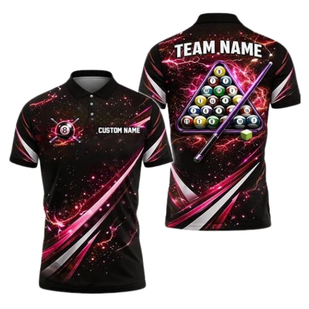 Custom Thunder Lightning Blue Billiard Polo Shirt Men, Custom Billiard Team Shirts BIZ0282